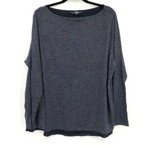 LAND'S END Bateau Neck Split Back Top Flowy Mixed Media Knit Satin Blue Plus 1X